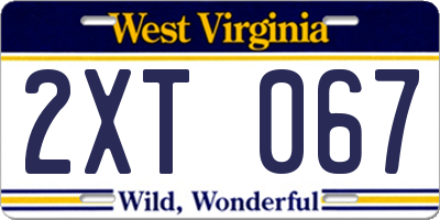 WV license plate 2XT067