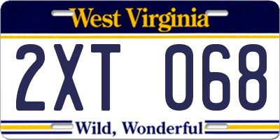 WV license plate 2XT068