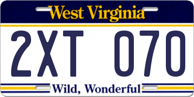 WV license plate 2XT070