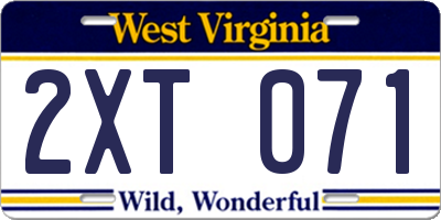 WV license plate 2XT071