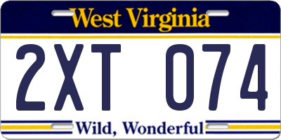 WV license plate 2XT074