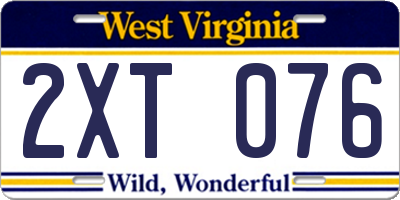 WV license plate 2XT076