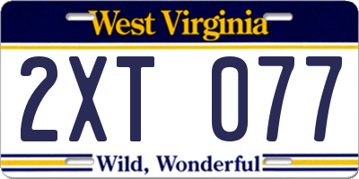 WV license plate 2XT077