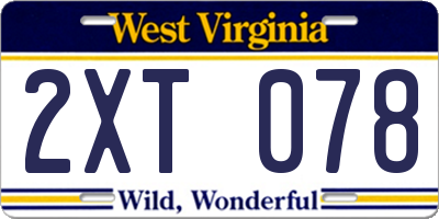WV license plate 2XT078