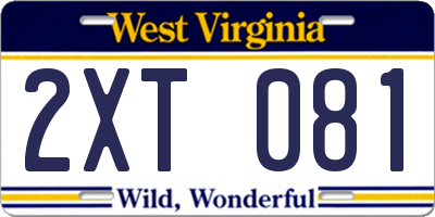 WV license plate 2XT081