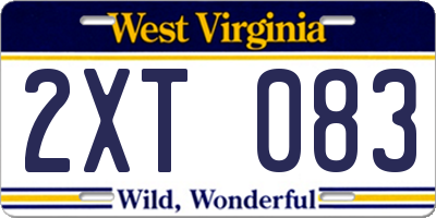 WV license plate 2XT083