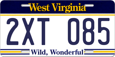 WV license plate 2XT085