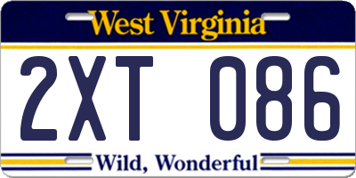 WV license plate 2XT086