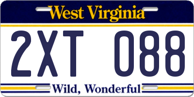 WV license plate 2XT088