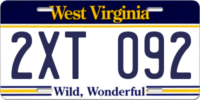 WV license plate 2XT092
