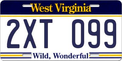 WV license plate 2XT099