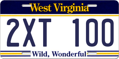 WV license plate 2XT100