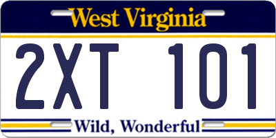 WV license plate 2XT101