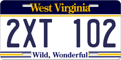 WV license plate 2XT102