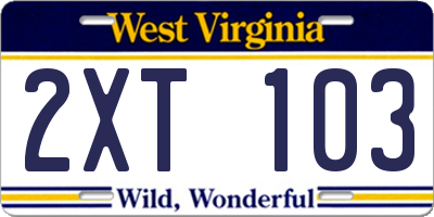 WV license plate 2XT103