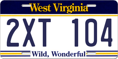 WV license plate 2XT104