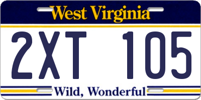 WV license plate 2XT105