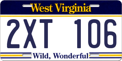 WV license plate 2XT106