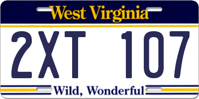 WV license plate 2XT107