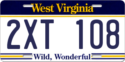 WV license plate 2XT108