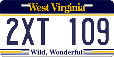 WV license plate 2XT109