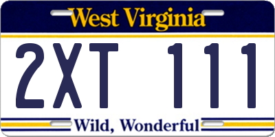 WV license plate 2XT111