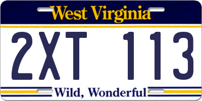WV license plate 2XT113