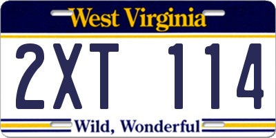 WV license plate 2XT114