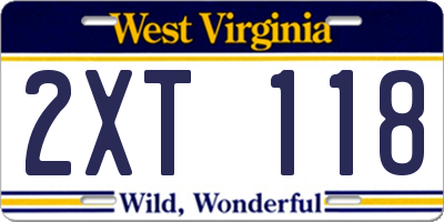 WV license plate 2XT118