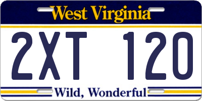 WV license plate 2XT120