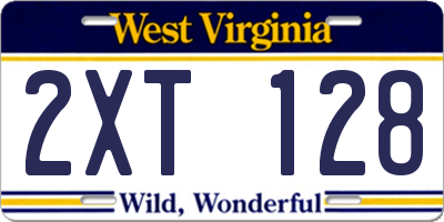WV license plate 2XT128