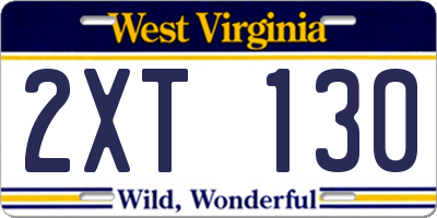 WV license plate 2XT130