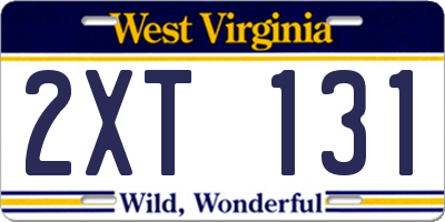 WV license plate 2XT131