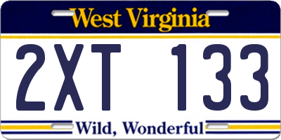 WV license plate 2XT133