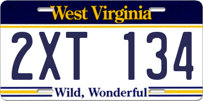WV license plate 2XT134