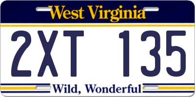 WV license plate 2XT135