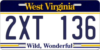 WV license plate 2XT136
