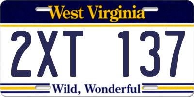WV license plate 2XT137