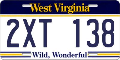 WV license plate 2XT138