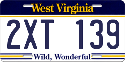 WV license plate 2XT139