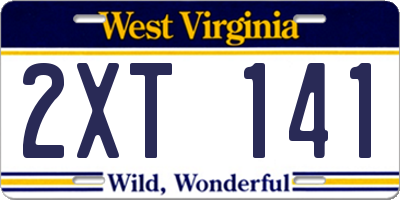 WV license plate 2XT141