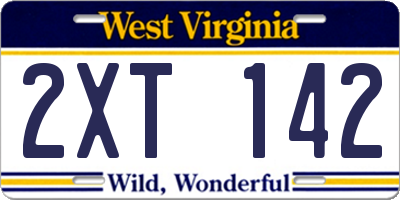 WV license plate 2XT142