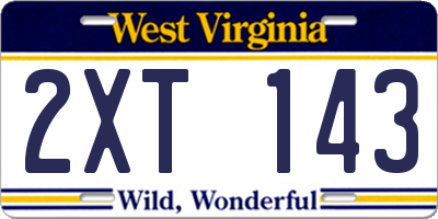 WV license plate 2XT143