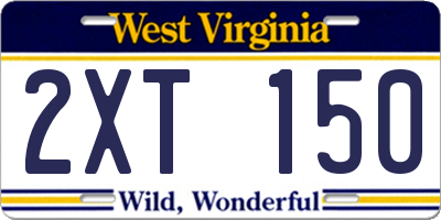 WV license plate 2XT150
