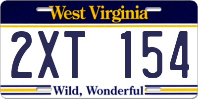 WV license plate 2XT154
