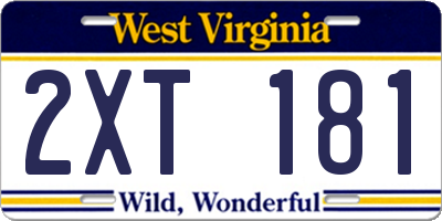 WV license plate 2XT181