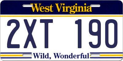 WV license plate 2XT190