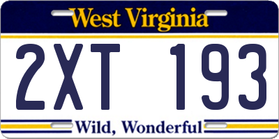 WV license plate 2XT193