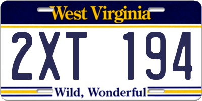 WV license plate 2XT194