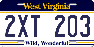 WV license plate 2XT203